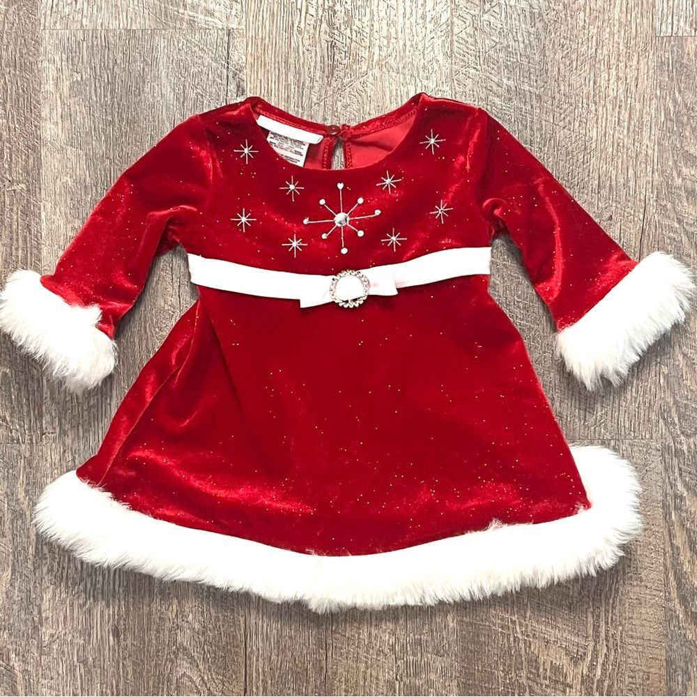 Bonnie Baby Girls 3-6M Red Velvet Christmas Santa Dress Faux Fur Holiday